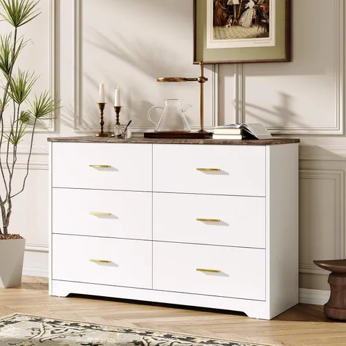 Miniatura 12 de LIDYUK Cómoda negra para dormitorio, cómoda de 6 cajones y cómodas, cómoda de madera moderna, cómoda de 48 pulgadas de ancho para dormitorio