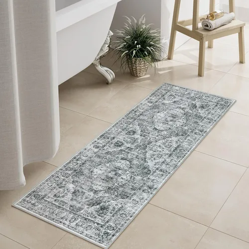 Miniatura 52 de Uphome Tapete de baño color naranja, estilo bohemio y envejecido, tapete de baño pequeño de terciopelo súper acogedor, antideslizante, lavable a