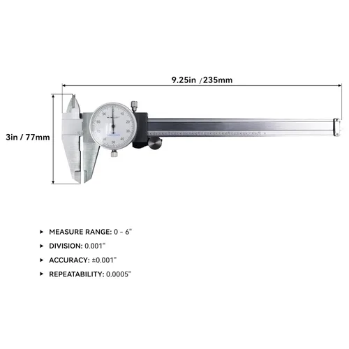 Miniatura 3 de HFS (R) 0-6" Acero al carbono 4 vías Imperial Dial Calibre .001" a prueba de golpes