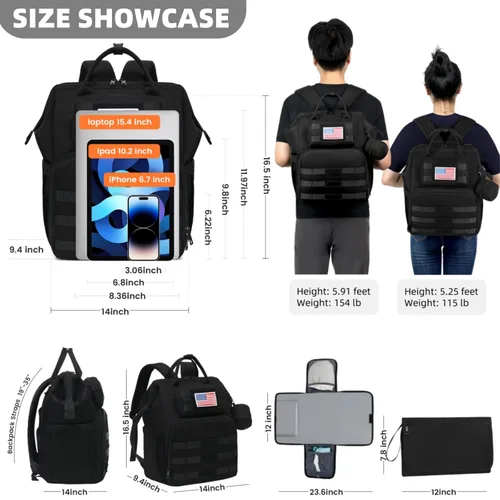 Miniatura 7 de ROSEGIN Mochila para pañales para papá y hombres, bolsa grande de viaje para bebé con cambiador, funda para chupete, parche de bandera extraíble