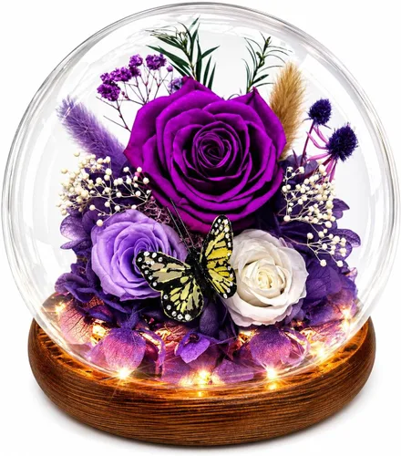 Miniatura 11 de Regalo de graduación de rosa morada para ella, regalos de cumpleaños para mujeres, rosa para siempre en flores frescas de vidrio, regalos de figura
