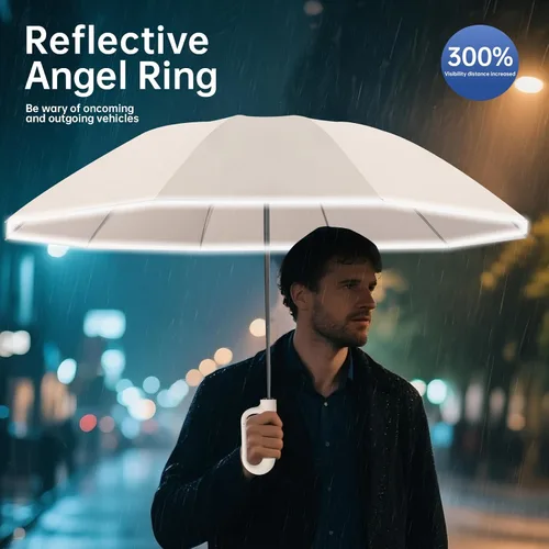 Miniatura 3 de Paraguas inteligente, reforzado a prueba de viento, duradero, protector solar, protección UV UPF50+, con anillo reflectante de ángel, negocios