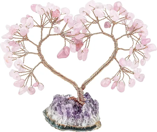 Miniatura 11 de SUNYIK Árbol de cristal curativo hecho a mano con base de amatista natural, árbol de dinero Fengshui de corazón de amor para decoración de oficina