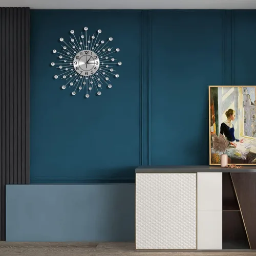 Miniatura 6 de Reloj de pared grande de cristal de 24 pulgadas para decoración de sala de estar, moderno reloj de pared con forma de estrella de metal, reloj
