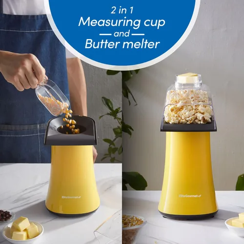 Miniatura 3 de Elite Gourmet - Máquina eléctrica para hacer palomitas de maíz con aire caliente rápido, 1300W con taza de medir y bandeja para derretir