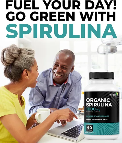 Miniatura 3 de Renew Actives Espirulina orgánica de 1000 mg por 2 cápsulas – Superalimento para hombres y mujeres – Apoya la energía, el bienestar y la función