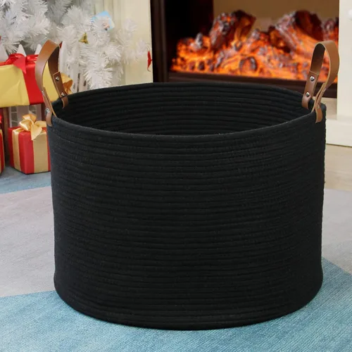 Miniatura 7 de Casaphoria Cesta de cuerda de algodón XXXL para sala de estar, cesta de almacenamiento tejida con asa larga para mantas, toallas y almohadas, cesta