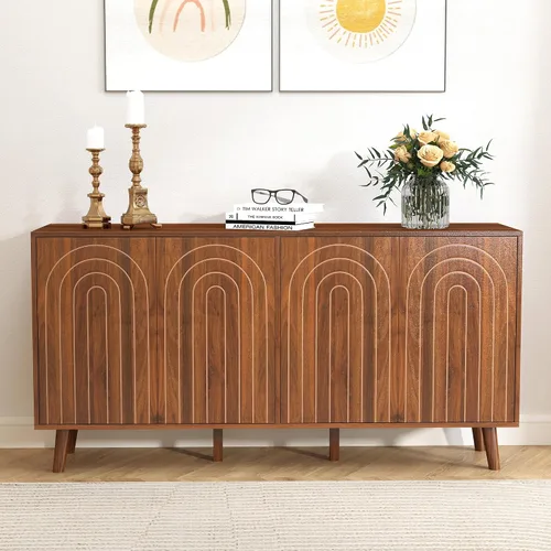 Miniatura 11 de weselon Gabinete Accent con Líneas Talladas, Aparador Moderno con Estantes Ajustables, Gabinetes de Almacenamiento Decorativos para Dormitorio, Sala