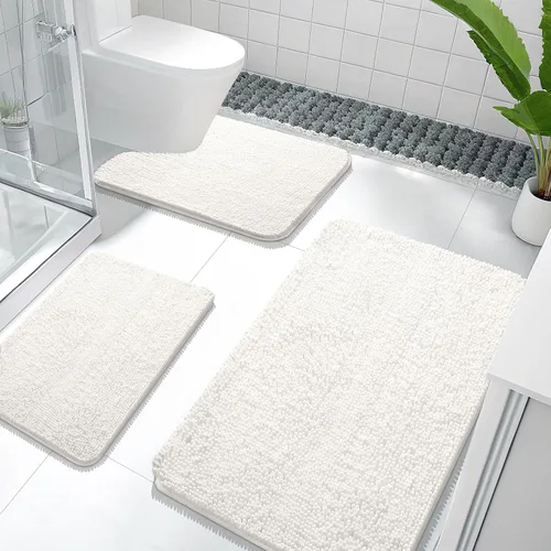 Miniatura 77 de OLANLY Juego de Alfombras de Baño de 3 Piezas, Tapetes de Baño de Chenilla Suave y Absorbente y Alfombra de Contorno en Forma de U para Inodoro