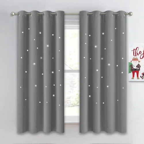 Miniatura 43 de NICETOWN Cortinas infantiles perforadas, cortinas marroquíes con estrellas azules para dormitorio de niñas, gruesas y suaves, para oscurecer la Azul