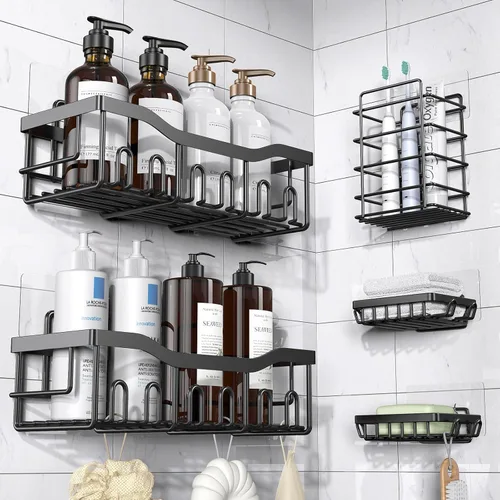 EUDELE - Organizador de Ducha Adhesivo, Paquete de 5 Organizadores de Baño de Acero Inoxidable Resistente a la Oxidación con Gran Capacidad,