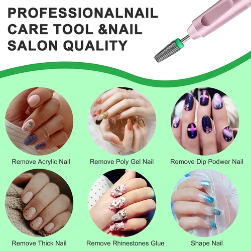Miniatura 7 de Brocas de uñas 5 en 1, brocas profesionales de carburo de tungsteno de 3/32 pulgadas, adecuadas para manicura, pedicura, cutícula, esmalte de gel