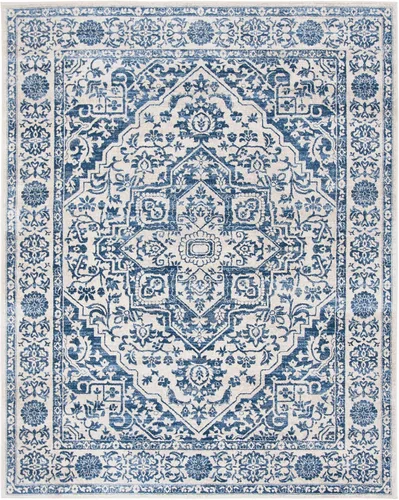 Miniatura 3 de SAFAVIEH - Alfombra de la colección Brentwood - 6' x 9', azul marino y gris claro, diseño envejecido con medallón, no desprende pelusa y fácil azul