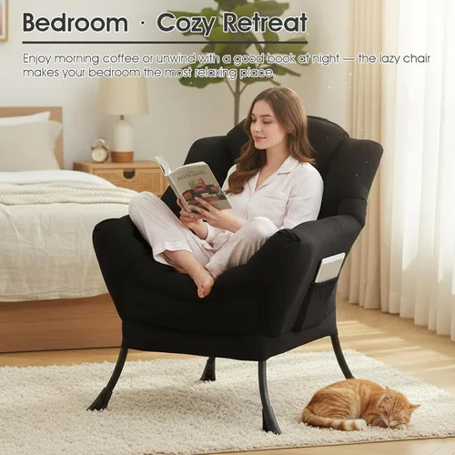 Miniatura 5 de Silla perezosa para sala de estar, silla decorativa grande negra con una almohada, juego de sofá de ocio, cómoda silla de lectura para dormitorio