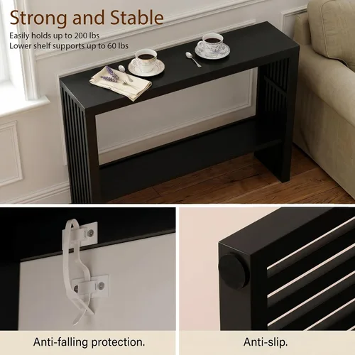 Miniatura 5 de Mesa consola estrecha de bambú de 47.2 pulgadas, mesa auxiliar de granja de 2 niveles, mesa de entrada rectangular, moderna mesa de sofá detrás