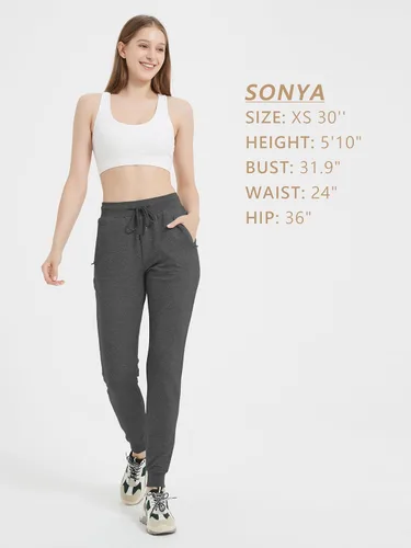Miniatura 9 de SEVEGO Pantalones deportivos de algodón ligero con bolsillos con cremallera para mujer, 30323436