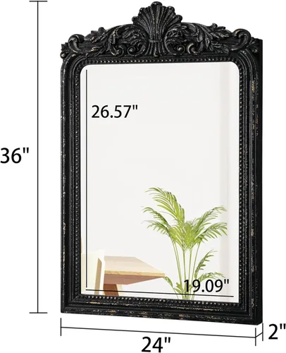 Miniatura 2 de Espejo vintage negro para tocador de 24 x 36 pulgadas, para colgar en la pared, espejos góticos de madera envejecida con detalles de cuentas, espejo