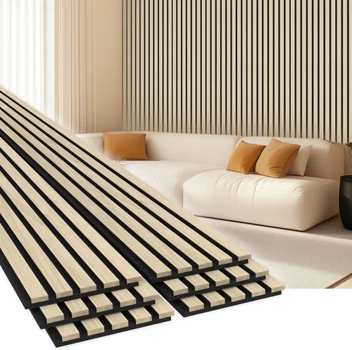 Miniatura 10 de EVERECO Paquete de 6 paneles acústicos de pared con listones de madera de 92.5 x 7.87 pulgadas, paneles de pared 3D absorbentes de sonido