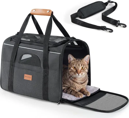 Miniatura 14 de morpilot - Bolsa de transporte para mascotas, portátil, de tela plegable, para perros o gatos, jaula para mascotas con zíperes de seguridad
