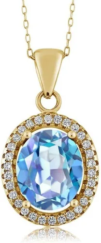 Miniatura 86 de Gem Stone King Collar con colgante de plata chapada en oro amarillo de 18 quilates de 0.433 x 0.354 in con piedra natal ovalada para mujer