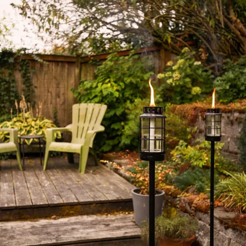 Miniatura 7 de TIKI Linterna de cristal para exteriores – Antorcha decorativa resistente a la intemperie para patio, jardín y patio trasero con poste de altura