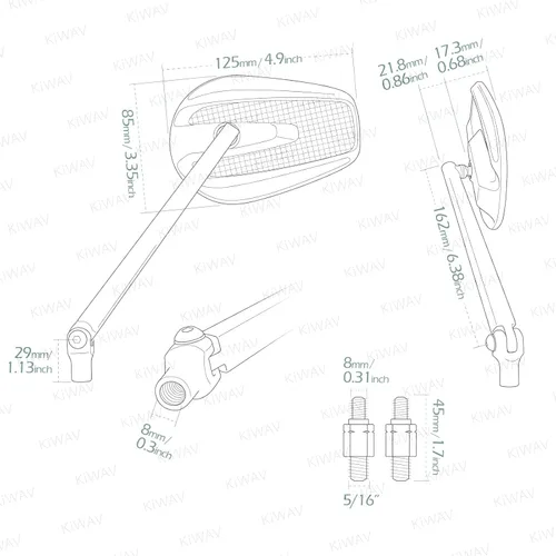 Miniatura 4 de KiWAV Aftermarket - Espejos retrovisores laterales cónicos de fibra de carbono real, color negro, convexo, ajustable, compatible con Harley XG