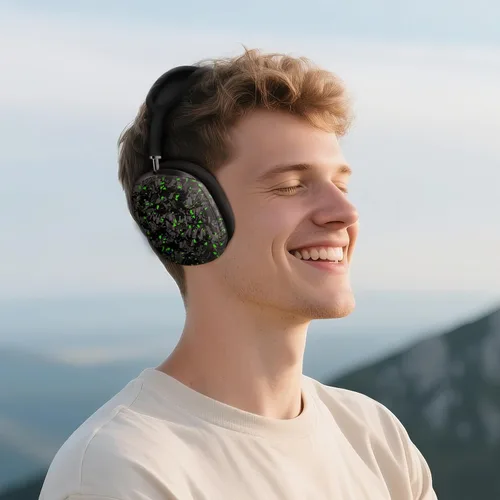 Miniatura 2 de MONOCARBON Funda de fibra de carbono real para AirPods Max (2024/2020), cubierta protectora de grado militar para auriculares Apple Max, único Verde
