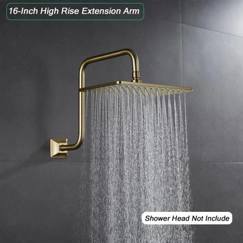 Miniatura 7 de Brazo de ducha de cuello de cisne de 16 pulgadas, extensión de cabezal de ducha dorado con brida única, conexión estándar de 1/2 pulgada Brida