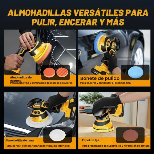 Miniatura 6 de Kit de pulidor inalámbrico para automóvil [2 baterías de 2000 mAh 21 V y 18 accesorios] Diseño orbital de 6 velocidades, pantalla LED, herramienta