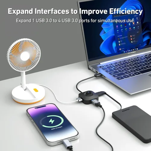 Miniatura 3 de BENFEI Hub USB 3.0, 4 puertos USB A Splitter Ultra compacto para mouse, teclado, unidad flash, disco U, impresora compatible con laptop, PC