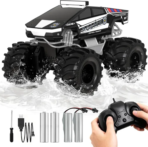 Miniatura 10 de Coche de control remoto, 1:18 coches RC anfibios, camioneta todoterreno 4WD para todo tipo de terreno, camión cibernético impermeable de 2.4GHz