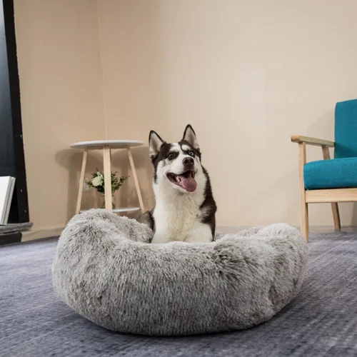 Miniatura 5 de Coohom Cama Ovalada Calmante Tipo Dona Acurrucadora para Perros, Cama de Gato de Piel Sintética Afelpada Lavable Almohada Redonda para Mascotas