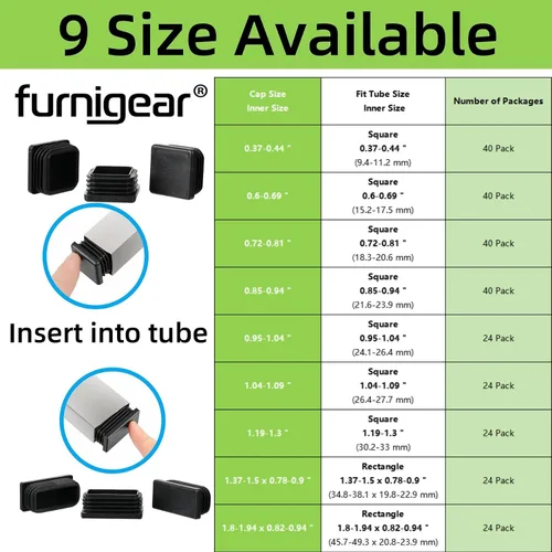 Miniatura 7 de Tapones de plástico para extremos de tubo cuadrado de 1/2 pulgada, tapones de extremo de silla de 0.5 pulgadas (0.512 in), tapones de tubo de 1/2 x