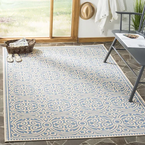 Miniatura 7 de SAFAVIEH Alfombra lavable para exteriores Linden Collection - 4 x 6 pies, aguamarina y crema, no desprende pelusa y fácil de limpiar, ideal