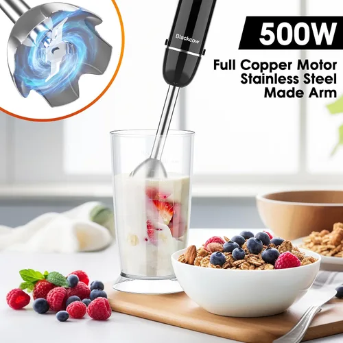 Miniatura 4 de Juego de licuadora de inmersión para cocina, licuadora de emulsión de mano extra silenciosa de 500 W, batidora de mano eléctrica de 12 velocidades