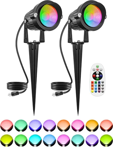 Focos de Navidad RGBW para exteriores, luces de paisaje que cambian de color de 10 W con control remoto LED de 120 V, iluminación de paisaje, foco
