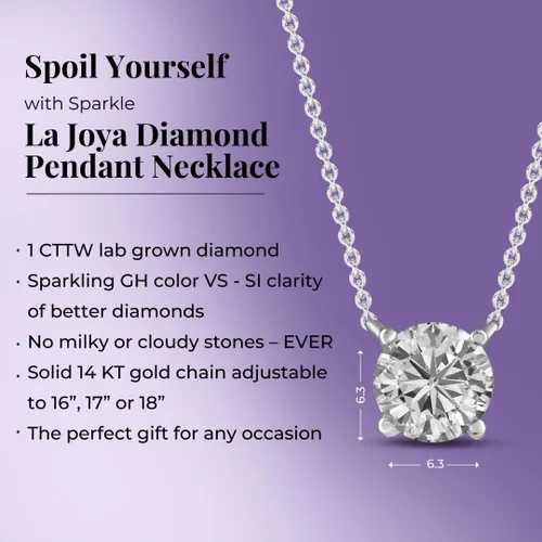 Miniatura 10 de La Joya Collares de diamantes de 1 quilate para mujer Collar de diamante solitario cultivado en laboratorio GH VS/SI Cadena de oro macizo