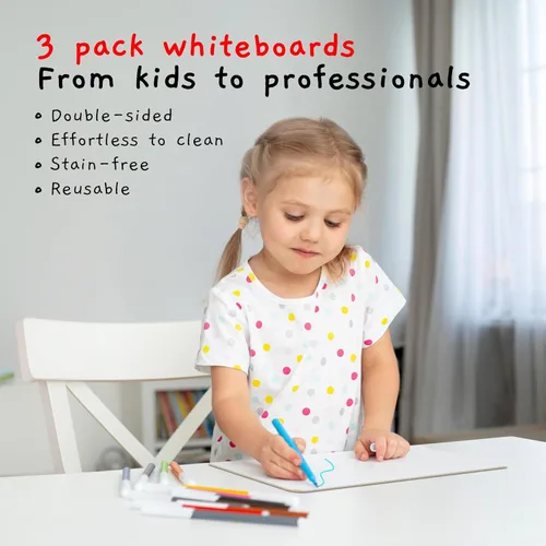 Miniatura 2 de Board Geeks Mini pizarra de borrado en seco para niños, paquete de 3, pizarras blancas pequeñas de 9 x 12 pulgadas para estudiantes y profesores