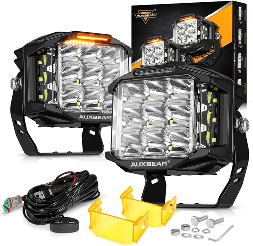 Miniatura 8 de Auxbeam Luces LED redondas+cuadradas de 5 pulgadas para todo terreno