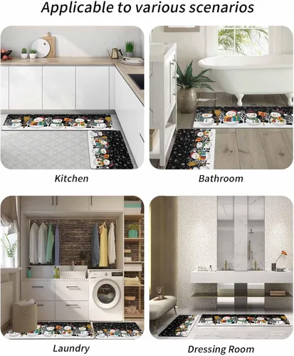 Miniatura 6 de Tapete de baño de muñeco de nieve negro para bañera, antideslizante, secado rápido y absorbente, tierra de diatomeas, fregadero, dormitorio, cocina