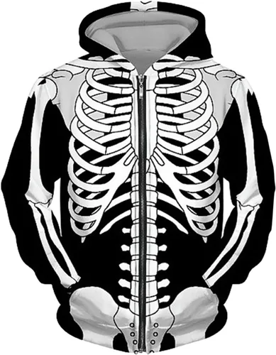 Miniatura 2 de Vickyleb Sudadera con capucha de Halloween para hombre, manga larga, diseño de esqueleto 3D, conjunto de dos piezas con capucha