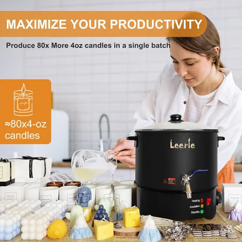 Miniatura 2 de Leerie L10 - Kit de olla de fusión de cera eléctrica extra grande para hacer velas, 20 libras para hacer velas, con núcleo de calefacción, boquilla