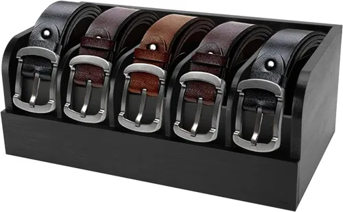Organizador de cinturones GTI, organizador de 5 compartimentos para clóset y cajón, estuche de bambú para corbata y cinturón, organizador de Negro