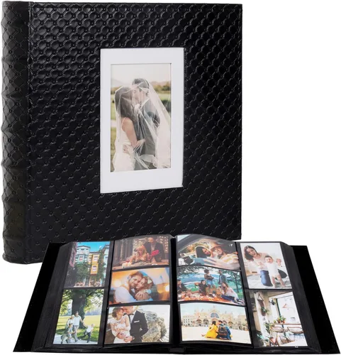 Miniatura 20 de RECUTMS - Álbum de fotos de 4 x 6 pulgadas, 600 bolsillos, páginas interiores negras, piel sintética de grano de botón, para fotos de cumpleaños