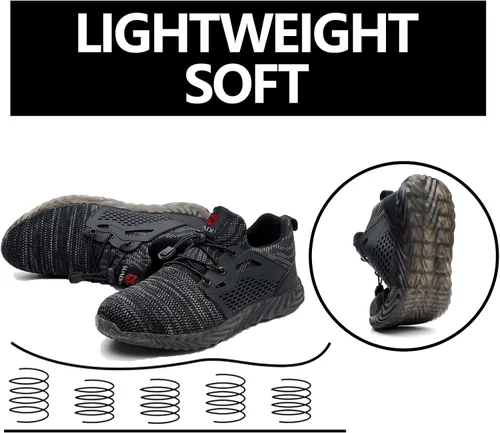 Miniatura 53 de SUADEX Zapatos deportivos con punta de acero para hombres y mujeres, indestructibles, ligeros, cómodos, antideslizantes, puntera compuesta