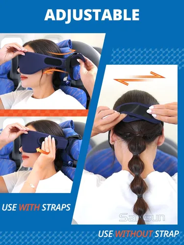 Miniatura 5 de SARISUN Correa para la cabeza de avión con máscara de ojos 3D, alternativa a la almohada de viaje para vuelos largos, soporte de 360° para la cabeza