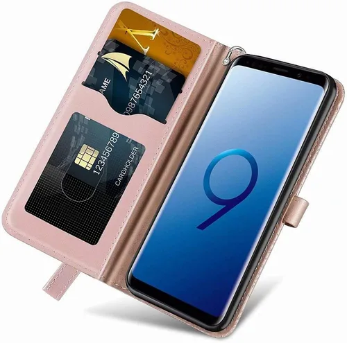 Miniatura 2 de Funda tipo cartera para Samsung Galaxy S9, piel sintética de alta calidad con diseño de árbol en relieve, función atril, ranuras para tarjetas
