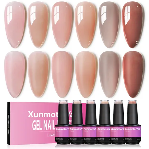 Miniatura 10 de Juego de esmaltes de uñas de gel, 6 colores, color rosa nude, kit de esmalte de uñas LED UV, kit de uñas Minicure para bricolaje, arte de uñas