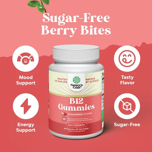 Miniatura 4 de Gomitas de vitamina B12 para adultos, vitamina B12 sin azúcar, 1000 mcg, gomas masticables para energía y apoyo del estado de ánimo, salud