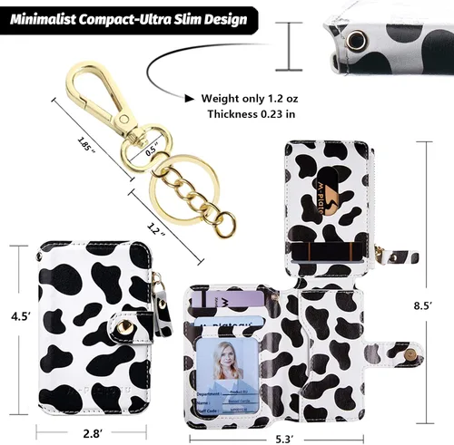 Miniatura 28 de Cartera con llavero, tarjetero con bloqueo RFID de piel, funda para tarjetas de crédito con cremallera para mujer
